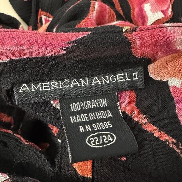 Vtg American Angel Dress Womens 3X Black Floral Maxi Flowy Gauzy Semi Sheer 90s - Picture 9 of 16